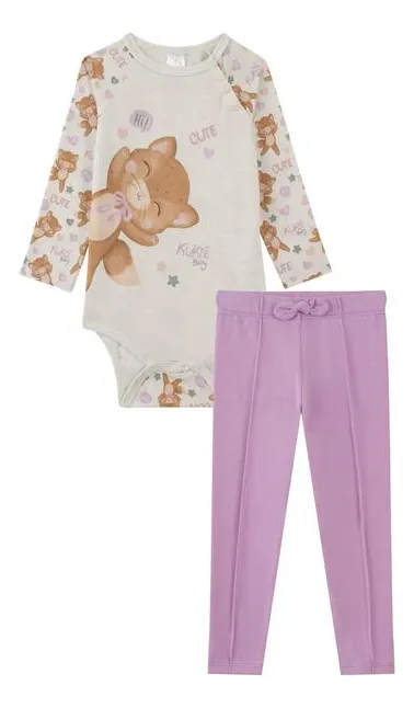 Conjunto de body em malha comfy e calça legging em cotton kukiê ref 91956